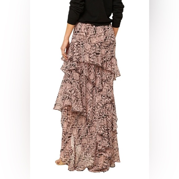 Misa Snake Print Ruffled Maxi Skirt With Slit - Picture 2 of 9